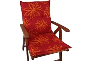 ‎DILUMA DILUMA Niedriglehner Auflage Naxos für Gartenstühle 98x49 cm Blume Rot - 6 cm Starke Stuhlauflage mit Komfortschaumkern und Bezug aus Baumwoll-Mischgewebe - Made in EU mit ÖkoTex100