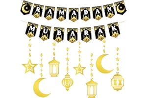 JOYEASE Ramadan Deko, Ramadan Mubarak Banner Stern Mond Laterne Girlande Eid Mubarak Dekoration Set, Ramadan Kareem Deko für Muslim Islamic Party Ramazan Dekor