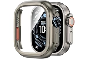 Kamita Waterproof Case for Apple Watch Ultra 3/Ultra 2/Ultra 49mm, Hard PC Bumper Cases with Built-in Tempered Glass Screen Protector Film, Full Coverage Protective Cover for iWatch 49 (Titanium)