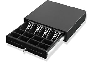 Kassenlade QUORION 410F für PC/POS Kassensysteme & Bondrucker mit 9 12 oder 24 V Anschluss RJ11 mit 8 Münz und 4 Scheinfächern, 2 Schlüsseln, robuste Erstausrüsterqualität