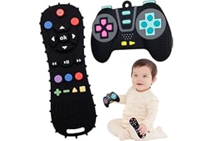 ETETOO Spielzeug ab 6 monate beißspielzeug baby - Zahnungshilfe baby und Silicone babyspielzeug, Remote Control Baby Teething Aid for 3 6 9 12 Months Toddler Autism, BPA Free (black+black)