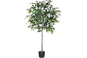 Kazeila Piante Artificiali Ficus Benjamina 150 cm Piante Finte Albero Finto Alto per Interni ed Esterni Decorazione Casa Soggiorno(1Pack)