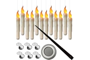 PACIENJO Velas Flotantes Con Varita, 12 Velas Mágicas Colgantes, Luz Cálida Parpadeante, Vela LED Flotante Sin Llama Con Control Remoto De Varita, Floating Candles With Wand Para Para Navidad Halloween Decor