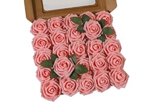Ruiuzioong Fiori Artificiali Rosa 25pcs Reale Cercando Rose Finte con Gambo per Matrimonio Fai da Te Mazzi Centrotavola Disposizione Partito Casa Arredamento (25 Pezzi, rosa)