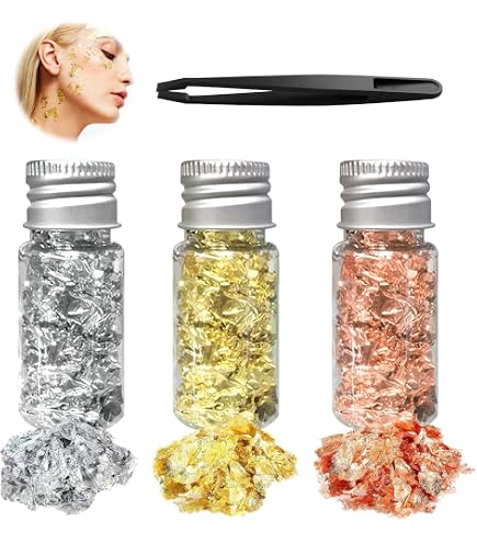 ISIYINER Flocons Feuille D'Or 3 Bouteilles - Or, Argent, Cuivre Pour Dorure Et Art