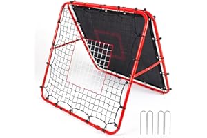 KUKKUME Football Rebounder Net - Double Sided and Adjustable Soccer Goal Kickback Target Portable Football Training Equipment Soccer-Door for Children Kids Play Teaching Red (100 X 100 X 87 CM)