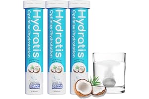 HYDRATIS - Pastilles Effervescentes Noix de Coco - Optimise l'Hydratation - Riche en Minéraux - Faible en Sucre - Goûts Légers - Sport, Crampes, Récupération - 60 Pastilles