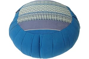 COLLUMINO Zafu Yoga Meditation Cushion with Cotton Cover and Organic Kapok Filling (Blue, Design A)