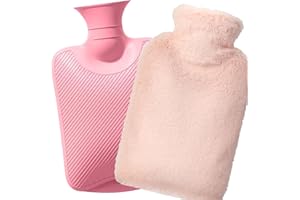 Giaonlgy 2L Bolsa de Agua Caliente,Botellas de Agua Caliente,Hot Water Bottle con Suave Felpa Funda,Bolsa Agua Caliente para Calentar Manos o Alivio del Dolor (Rosa)