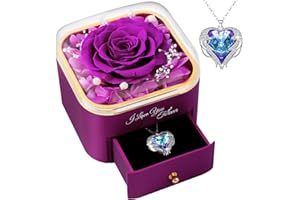 FRFG Ewige Echte Rose mit Halskette, Muttertagsgeschenke für Mama, Handgemachte Ewige Rose Geschenke für Frauen Mama Oma, Konservierte Rose geben Valentinstag Muttertag, Ewige Rose mit Kette - Lila