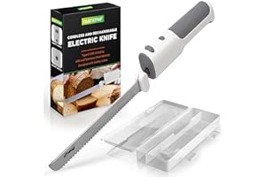 NutriChef Coltello Elettrico da Cucina Cordless, Facile da Usare con Pulsante Sicurezza ON/OFF, Coltello Elettrico Affetta Tacchino, Carne, Pollo, Pane, Formaggio, Leggero, Ergonomico