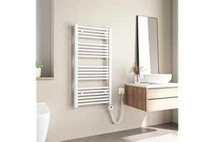 Heilmetz Termoarredo Elettrico Bagno 1000x500mm, Scaldasalviette Elettrico Bagno con Temperatura Regolabile, Termostato Intelligente, Radiatore Elettrico Basso Consumo da Parete Verticale, Bianco