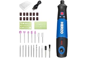 HERZO Outil Rotatif Electrique sans fil Li-Ion (3.7V), 32 pcs Accessoires，recharger par USB, Mini Outil avec 3 Vitesses 5000-15000tr/min Multifunction, pour sculpter/couper/polir