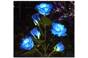 Abkshine Solar Rose Stake Lights for Outdoor Garden Decorations,Waterproof Artificial Flowers for Grave Patio Yard Memorial Grave Christmas Pathway Walkway Balcony Bush Porch Decorations, Blue