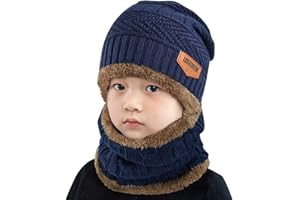 heekpek Echarpe et Bonnet Bébé Enfants Garçons Filles Packs Bonnet Et Écharpe Réchauffent Chapeau Tricoté Et Écharpe De Cercle Avec Alignement