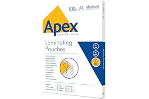 Fellowes Apex A3 Laminating Pouches, Glossy Finish, 100 Sheets - Medium Duty - Ideal for Notices, Photos, Creatives and Everyday Use