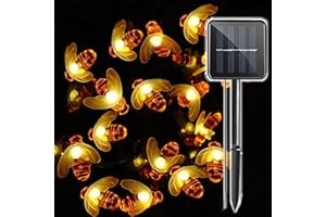 DIWUJI Lampy zewnętrzne z pszczołą miodową zasilane energią słoneczną, 30 diod LED, wodoodporny łańcuch świetlny 6,4 m, prezenty dla trzmieli, do ogrodu, na ogrodzenie kwiatowe, patio, trawnik, drzewa, ścieżkę, do domu, dekoracja bożonarodzeniowa, ciepła biel