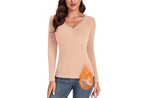 WOWENY Damen Thermo Unterhemd Tank Top mit Spitze Ärmellose Winter Thermohemd V-Ausschnitt Warme Vest Unterhemd Camisole Unterwäsche Fleece Shirt