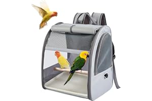 MOCOLI Transportbehälter für Vögel, Rucksack für Vögel mit Holzstab, Vogel Tragetasche Vogel Reisekäfig Leichter Rucksack für Papagei, Haustier transparente atmungsaktive Reisekäfig