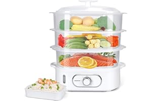 Aigostar 3 Tier Electric Food Steamer 12L, 900W Vegetable Steamer with 60 Minute Timer, BPA Free, Separate Rice Bowl and Stackable Steam Baskets, Healthy Cooking, Energy Saving, Refill While Steaming