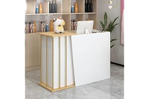 TAIFUAN Bancone Reception Negozio, Bancone Reception Centro Estetico con Cassetti, Hotel,Bancone Reception Moderno con Cassetti e Ripiani, Bancone Negozio con Ampio (Size:100x90x40cm,Color:Stile bianco caldo)