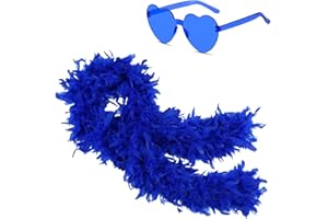 Ceboic Feather Boa, 2 m Fashionable Feather Boa with Heart-Shaped Rimless Sunglasses, Women's Turkey Feathers Accessories, Costume Accessory for Wedding, Dressing, Party, Cosplay, Carnival, Halloween,