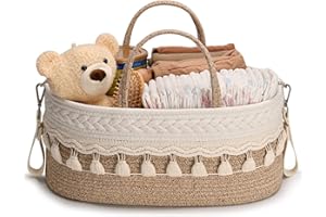 SEBRAM Organizer Fasciatoio per Neonati – Organizer Pannolini Beige Boho, Cesta Fasciatoio Neonato con Tracolla Regolabile & Tasche Termiche/Include maniglie bianche (vedi video)