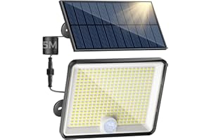 Peasur Luce Solare Led Esterno, 348LED Faretti Solari con Sensore di Movimento, IP65 Impermeabile Faro con Pannello Solare 3 Modes per Giardino Garage