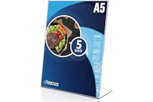 ‎IRICUS 5 Stück DIN A5 Aufsteller Acryl - L Aufsteller A5 - Tischaufsteller Acryl A5 - L Ständer Acryl Tischaufsteller A5 - Plexiglas Aufsteller A5 - Plastik Aufsteller A5 für Restaurants Büro Flyer