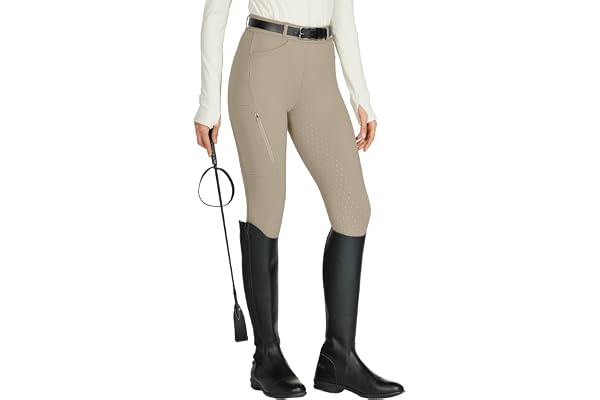 WILLIT Pantalon d'équitation pour femme - Pantalon d'équitation en silicone - Taille haute - Stretch - Avec poche zippée et passants de ceinture