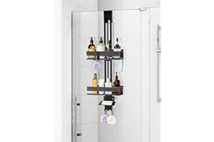 AIKER Estanteria Baño,Versión Mejorada Doble Capa Estanteria Ducha Para Colgar No Caerá，Estanteria Ducha Sin Taladro Añadir Jabonera Accesorios De Baño De Acero Inoxidable Engrosado