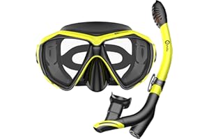 Dorlle Snorkel Set with Snorkel and Goggles Waterproof Diving Mask Anti-Fog Anti-Leak Tempered Glass with 3-Channel Premium Dry Snorkel for Adults, Black/Yellow