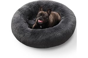KSIIA Panier Chien Chat, Coussin Chien en Peluche Lavable, Ø 75 cm, Forme de Donut, Lit Rond pour Chien, Tapis pour Moyen Chien et Chat, Gris Foncé