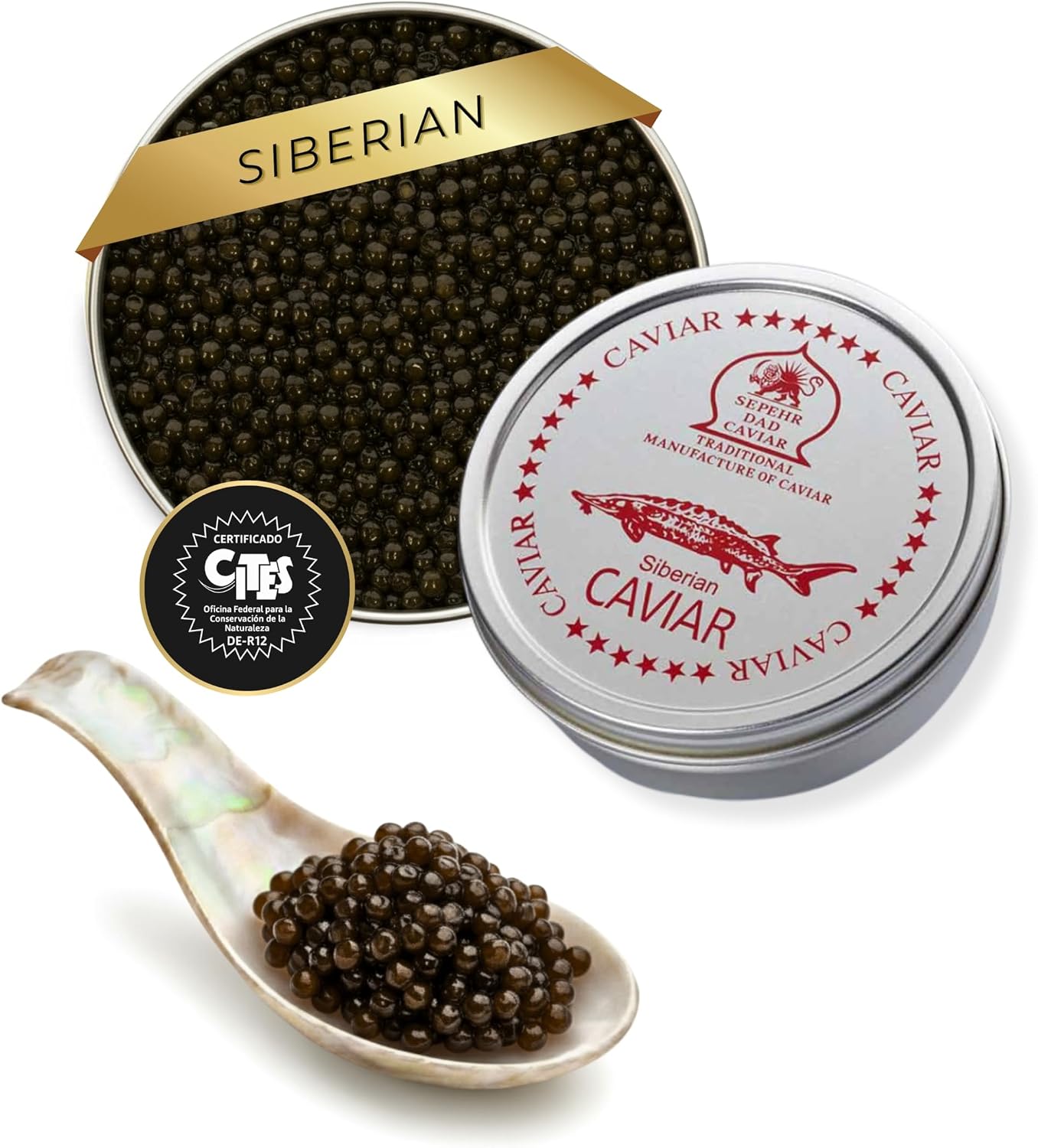 Sepehr Dad Caviar de Siberia | Caviar de esturión siberiano | SIN bórax | 50 gramos