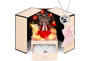 SHTALHST Preserved Roses,Forever Rose in A Glass Dome with Necklace, Gifts for Mum Women Her Girlfriend Grandma, Eternal Rose Present, Gifts for Got Engaged Christmas Birthday Valentines Anniversary