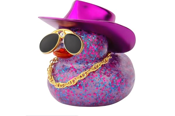 Vesavifaka Auto Gummiente, Décorations de Tableau de Bord de Voiture Chapeau de Cowboy Laser coloré Canard comme Ornement de Voiture, Accessoires pour Cadeaux de Bureau, Canard avec Chapeau, Collier