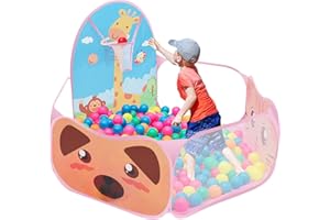 ESENLONG Piscina Bolas Bebe,Tienda de campaña Plegable para niños con aro de Baloncesto,Mini Canasta Baloncesto Habitación A,Piscina De Bolas para Bebes De 1 Año Niños Niñas