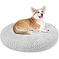 Enjamoy Plush Donut Dog Bed, Calming Round Dog Cat Bed Soft and Fluffy Cuddler Pet Cushion Self-Warming Puppy Beds Machine Washable, Grey 70cm