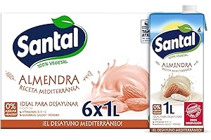 Santal - Bebida Vegetal de Almendra, Sin Azúcares Añadidos, Alternativa Vegana a la Leche, Ideal para tu Café, Ideal para Desayunar, Pack 6 x 1 Litro