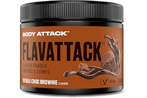 BODY ATTACK SPORTS NUTRITION Body Attack FlavTASTIC® Double Choc. Brownie 250g / 83 porzioni - Polvere aromatizzante dal sapore intenso, Da gustare calda o fredda, Ideale per la preparazione di dolci, Vegan, Made in Germany
