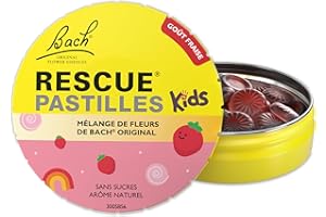 RESCUE KIDS - Pastilles goût Fraise - Bien-être émotionnel naturel - Mélange de 5 Fleurs de Bach Original - Idéal pour la rentrée des classes, les voyages, les vacances - Sans alcool - 50g