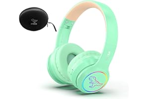 I LOVE E IFECCO IFECCO Cuffie Bluetooth Bambini con Microfono,Luci LED Dinosauro Ragazzi Wireless Cuffie con Borsa,Bambina Cuffie per iPad/Tablet/Smartphone/Scuola