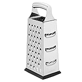 AmazonCommercial Stainless Steel Heavy-Duty Rectangular Cheese Grater, 4-Sided Box Grater With Non-Slip Base, 22.9 cm, Black