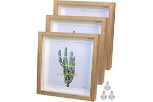 HOUSTIMI Shadow Box Frames 8x8 Original Wood Picture Frame 3 Pack Photo Frames Made of Solid Wood and Real Glass Internal Depth 0.6 inches