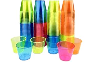 Elsrantor 150 Pezzi Bicchieri Plastica Rigida Lavabili, Bicchierini Liquore da Colpo, Bicchiere Plastica Dura Colorati, Travel Shot Glass Riutilizzabili(30Ml), per Compleanni, Feste, Degustazioni