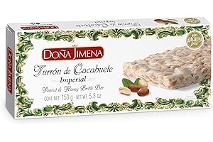 Doña Jimena - Turrón de Cacahuete Elaborado com Cacahuete y Miel, Textura Crujiente, Típico Dulce Navideño Pre-cortado para Fácil Consumo, Turrón Tradicional Sin Gluten, Almendra, 150 Gramos