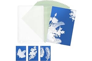 Tinoaly 24 Stück Sonnendruck Papier, A7 Cyanotypie Papier und Ordner Hochempfindliches Sonnen/Solaraktiviertes Kunstdruckpapier für Bastelprojekte DIY Kunstunterricht Sonnenlichtfotografie