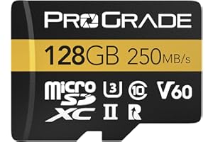 Scheda microSD V60 (128 GB), testata per dispositivi di schede SD di dimensioni intere, fino a 250 MB/s in lettura, 130 MB/s in scrittura di ProGrade Digital