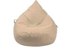 ‎BUBIBAG Droplet-Lounge Tropfenform Sitzsack mit Füllung | für Kinder Erwachsene | Indoor & Outdoor geeignet | Wasser-& Schmutzabweisend | Sitzkissen Bodenkissen Beanbag (XL Durchmesser 70 cm, Beige)