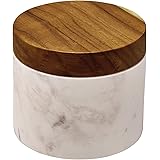 NikkisPride Salt and Pepper Cellar Box White Marble Covered with Sheesham Wood Lid
